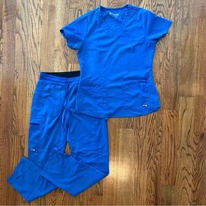 Grey’s Anatomy Royal Blue Scrub Set Top and Bottoms Size Small